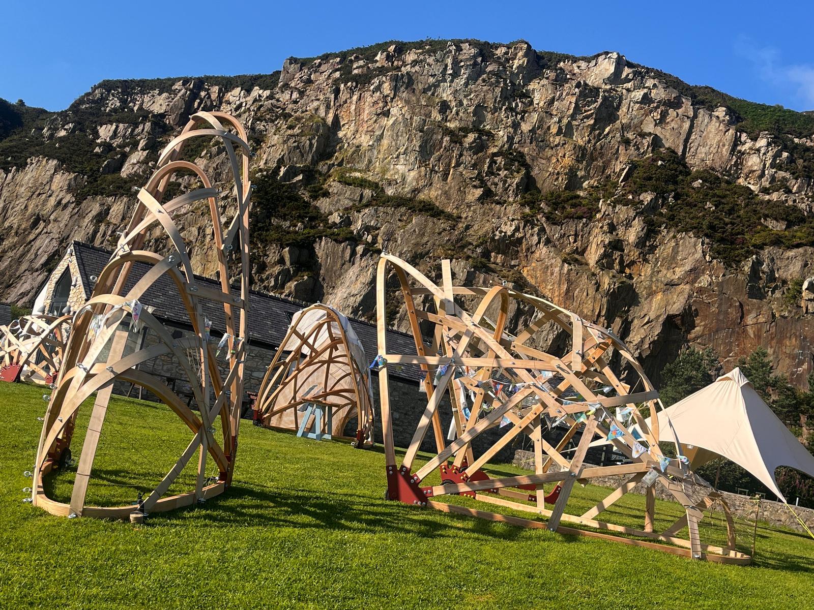 Wooden structures in a countryside park